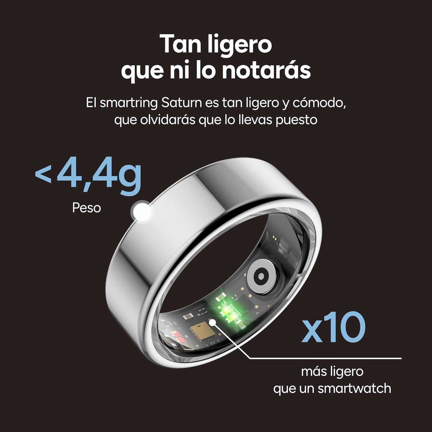 KSIX Saturn Anillo Inteligente Para Hombre Y Mujer Con Monitor De Actividad Pasos Y Calorías - Smart Ring Que Mide Oxígeno En Sangre, Monitor Cardíaco, Control De Sueño - 3 Días De Autonomía - XL